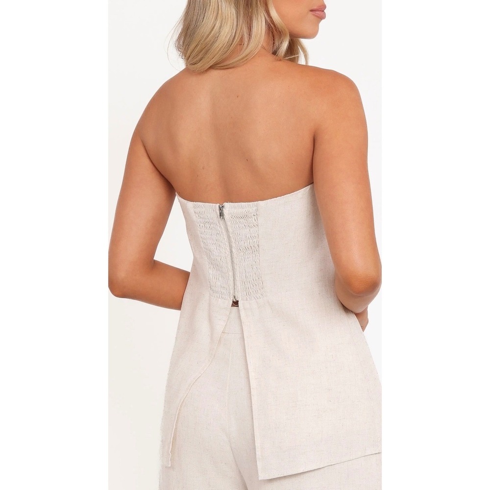 Petal & Pup Rosemarie Strapless Longline Linen Blend Top Cream Size M